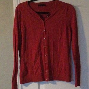 Red button down sweater